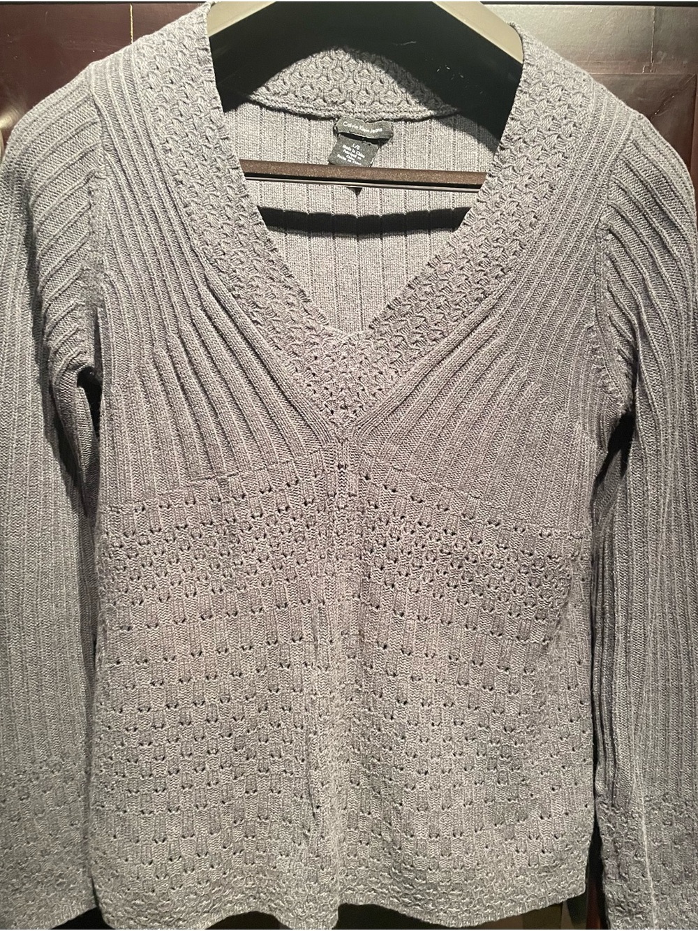 Calvin Klein Women's V-Neck Knit Sweater in Light Gray